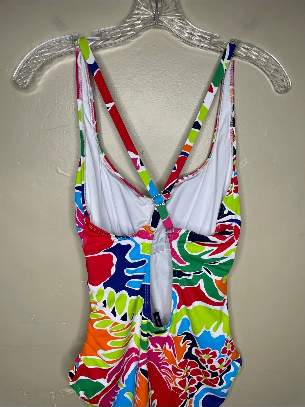 NAUTICA Vibrant Tropical Print One Piece COCKTAIL Crossback Swimsuit XL